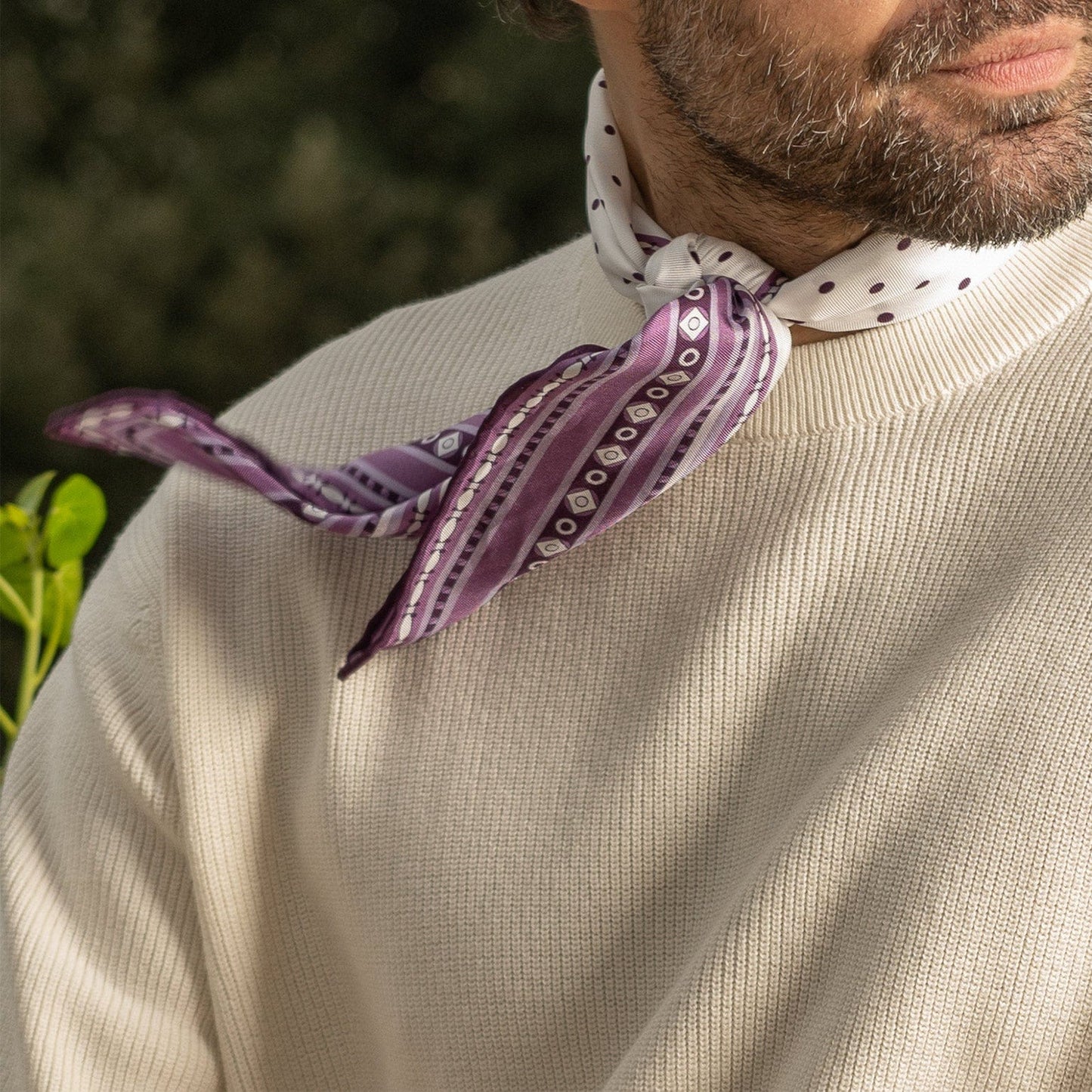 Verona - Silk Neckerchief - White & Lilac - My Men's Shop