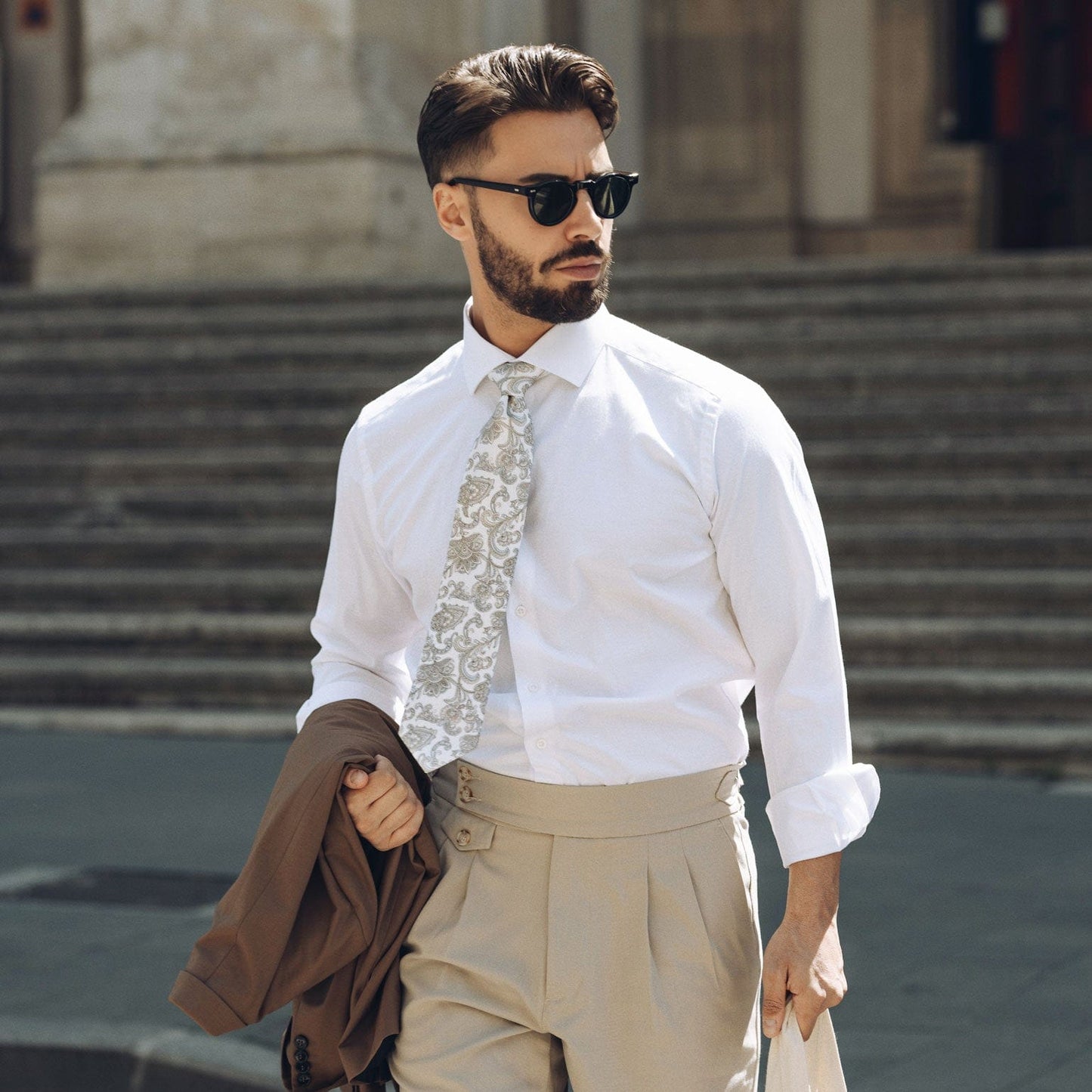 Novara - Printed Silk Tie - Ivory - My Men's Shop