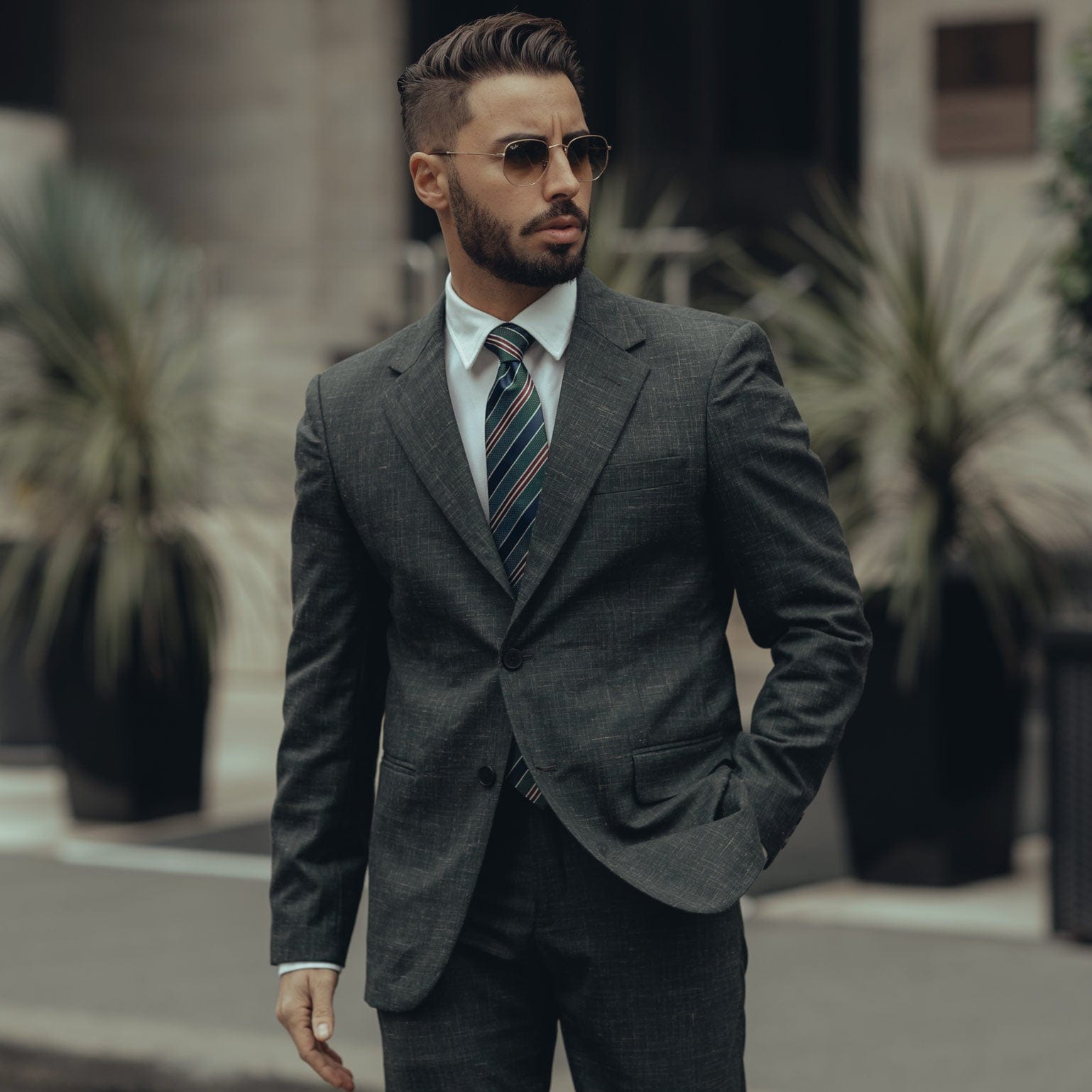 Vesuvio - Silk Jacquard Tie - Green and Navy - My Men's Shop