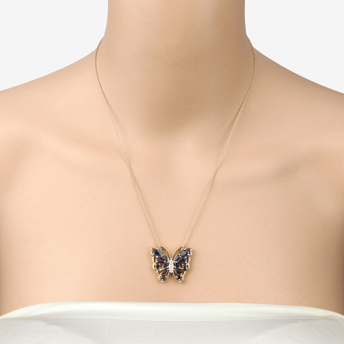 Collar de plata de ley .925 con zafiro azul auténtico de 2,94 quilates y circonita blanca