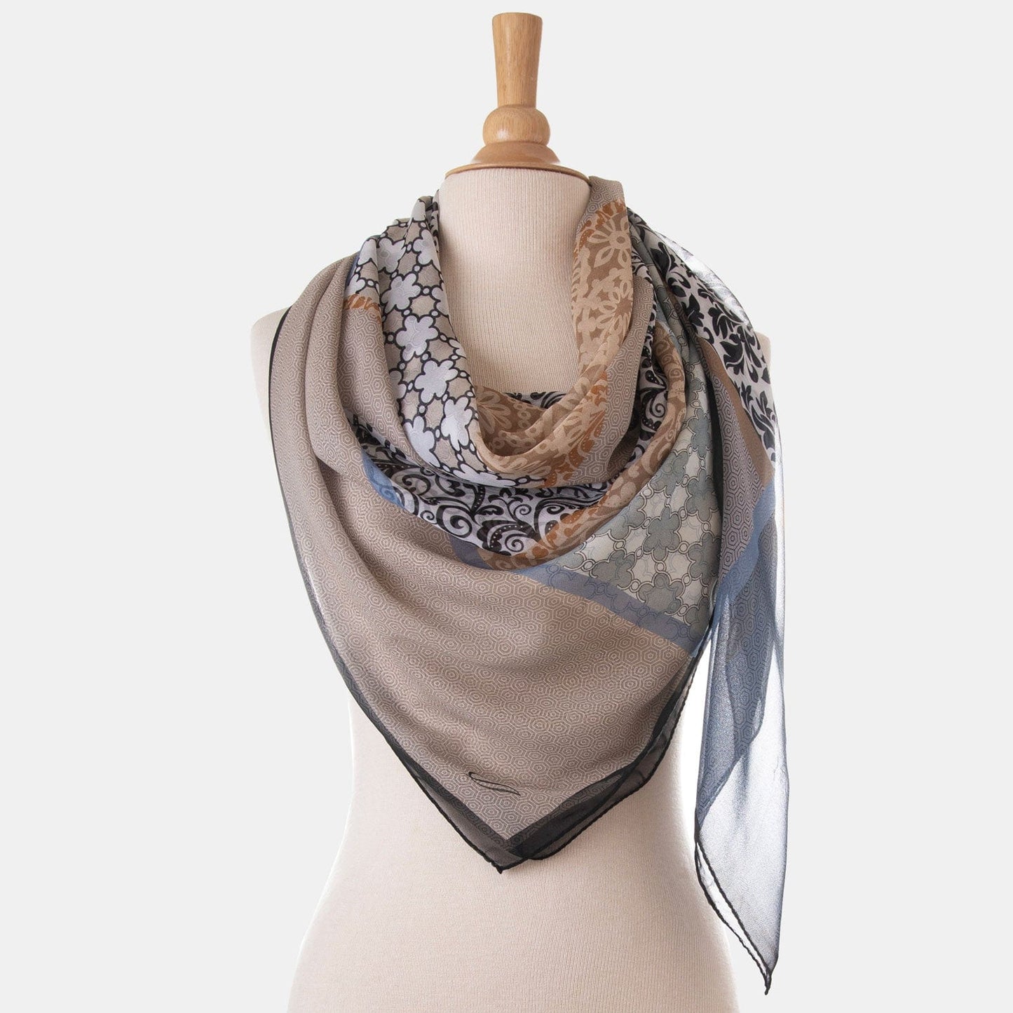 Dafne - Silk Scarf Shawl - Beige & Grey
