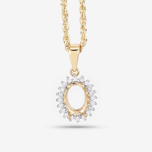 Colgante semimontado de oro amarillo de 14 quilates con diamante blanco genuino de 0,13 quilates - con gema ovalada de 8x6 mm