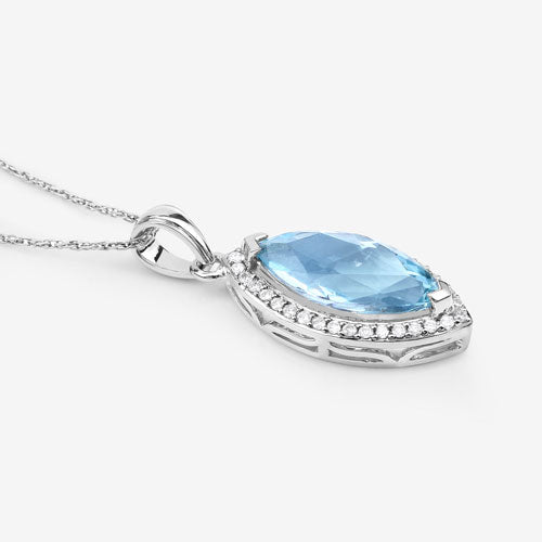 Colgante de oro blanco de 14 quilates con aguamarina auténtica de 2,55 quilates y diamantes blancos