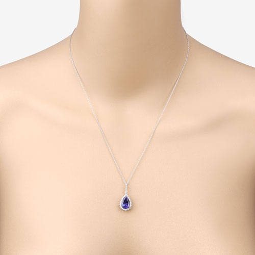 Colgante de oro blanco de 14 quilates con tanzanita genuina de 3,05 quilates y diamantes blancos