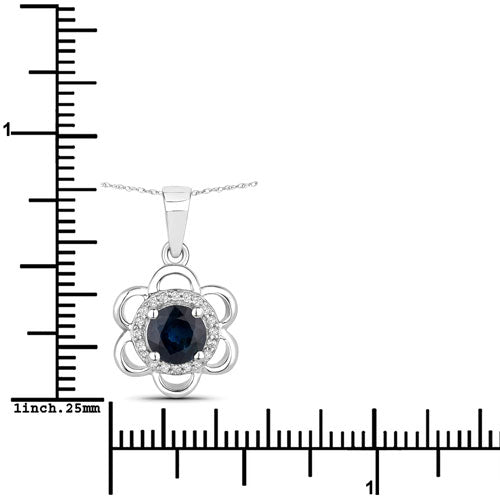 Colgante de oro blanco de 14 quilates con zafiro azul genuino de 0,94 quilates y diamante blanco