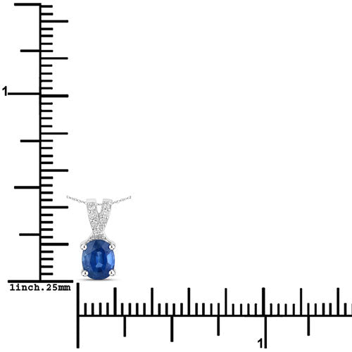 Colgante de oro blanco de 14 quilates con zafiro azul genuino de 0,71 quilates y diamantes blancos