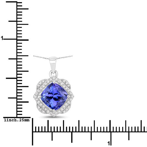 Colgante de oro blanco de 14K con tanzanita genuina de 3,14 quilates y diamantes blancos