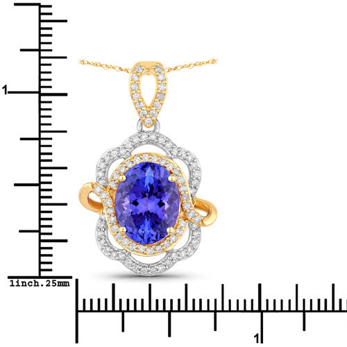 Colgante de oro blanco de 14 quilates (dos tonos) con tanzanita genuina de 4,61 quilates y diamantes blancos