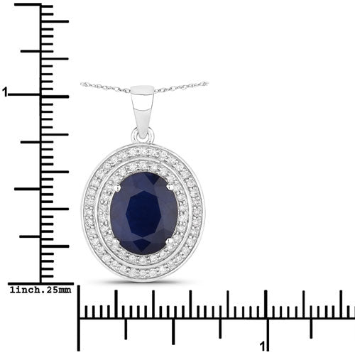 Colgante de oro blanco de 14 quilates con zafiro azul genuino de 4,82 quilates y diamantes blancos
