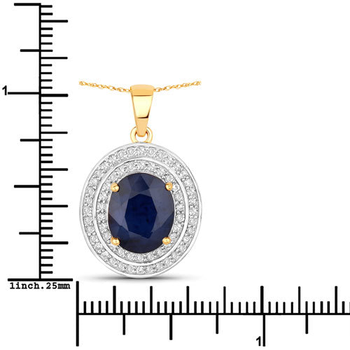 Colgante de oro amarillo de 14 quilates con zafiro azul genuino de 4,82 quilates y diamantes blancos