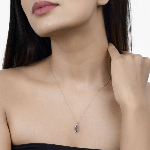 Colgante de oro blanco de 14 quilates con zafiro azul auténtico de 0,40 quilates y diamante blanco