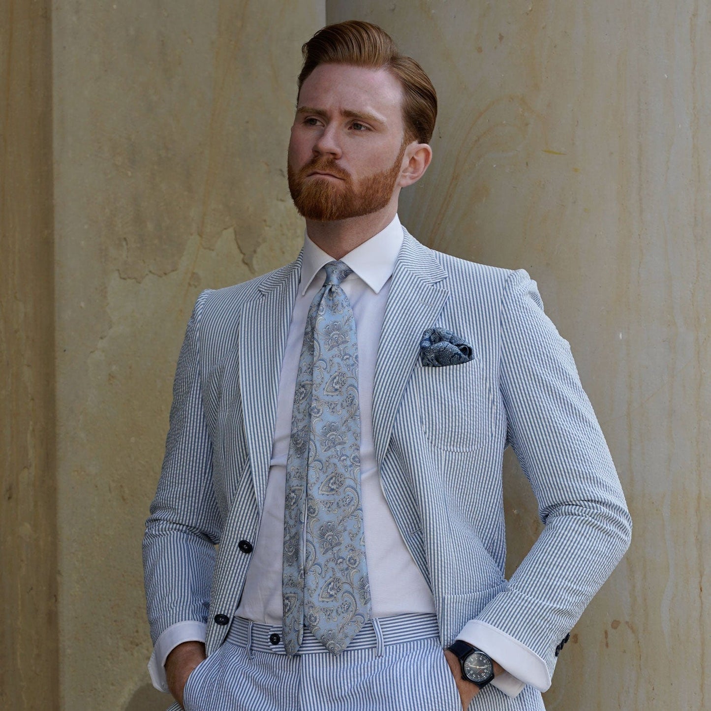 Novara - Printed Silk Tie - Sky Blue - My Men's Shop