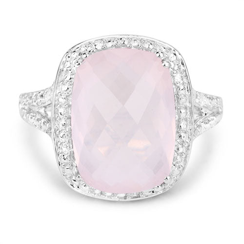 Anillo de plata de ley .925 con cuarzo rosa auténtico de 5,80 quilates