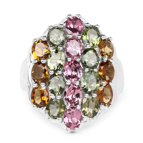 Anillo de Plata Esterlina .925 con Turmalina Multicolor Genuina de 5.89 Quilates