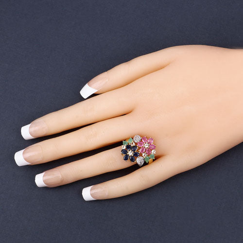 Anillo de plata de ley .925 con varias piedras preciosas de 3,65 quilates