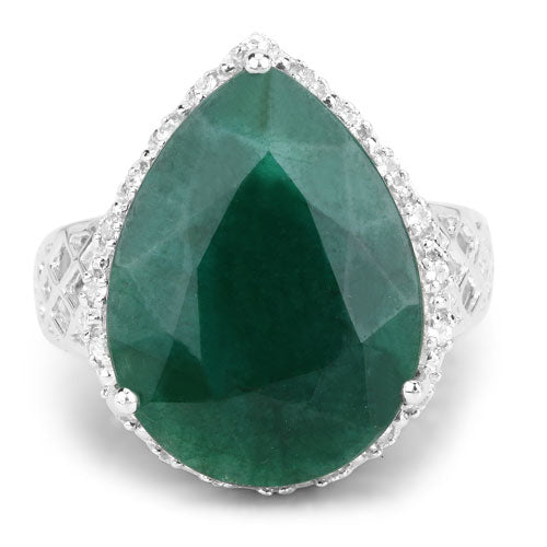 Anillo de plata de ley .925 con esmeralda teñida de 13.05 quilates y topacio blanco