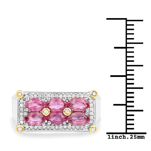 Anillo de oro amarillo de 14K con rubí genuino de 1,77 quilates y diamante blanco con plata de ley .925