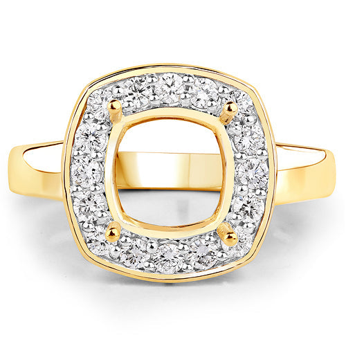 Anillo semimontado de oro amarillo de 14K con diamante blanco genuino de 0.48 quilates - para gema talla cojín de 8x8mm