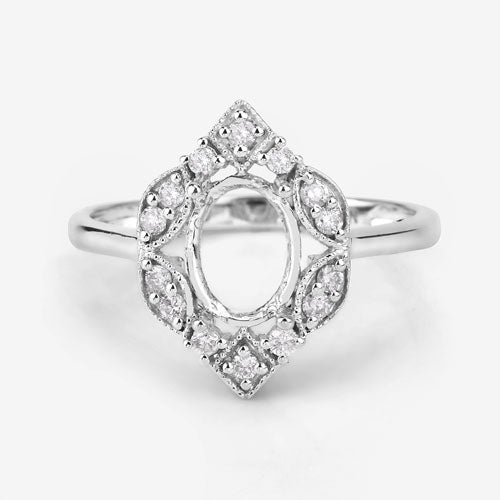 Anillo de oro blanco de 14 quilates con montura semipreciosa de diamante blanco auténtico de 0,20 quilates - con capacidad para gema ovalada de 8x6 mm