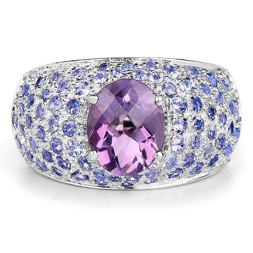 Anillo de plata de ley .925 con amatista genuina y tanzanita de 4.21 quilates