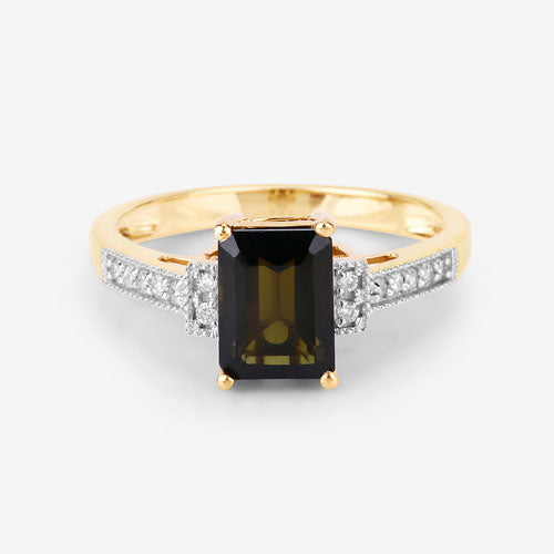 Anillo de oro amarillo de 14 quilates con turmalina verde genuina de 1,73 quilates y diamantes blancos