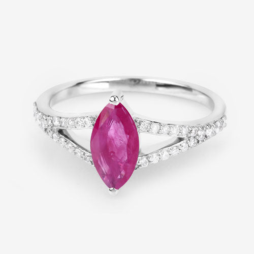 Anillo de oro blanco de 14 quilates con rubí genuino de 1,58 quilates y diamante blanco