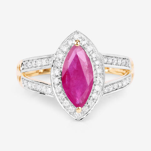 Anillo de oro amarillo de 14K con rubí auténtico de 1,06 quilates y diamantes blancos