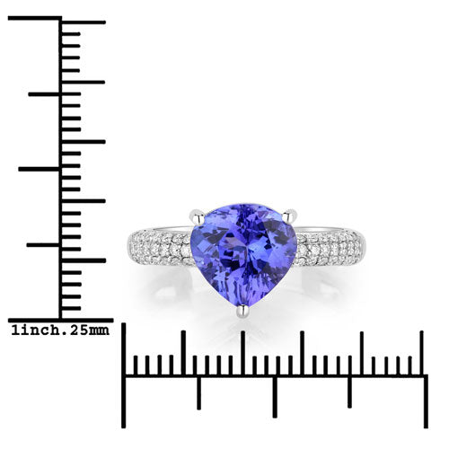 Anillo de oro blanco de 14K con tanzanita genuina de 3,18 quilates y diamantes blancos