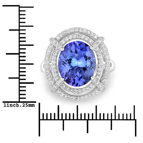 Anillo de oro blanco de 14K con tanzanita genuina de 5.17 quilates y diamantes blancos