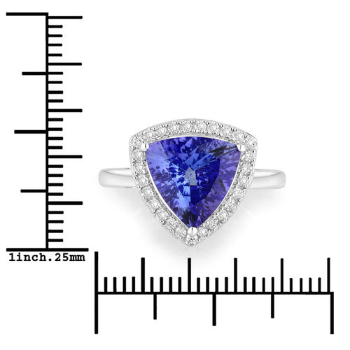 Anillo de Oro Blanco de 14K con Tanzanita Genuina de 3.23 Quilates y Diamantes Blancos