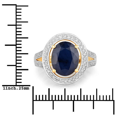Anillo de 14 quilates de oro amarillo con zafiro azul natural de 4,74 quilates y diamantes blancos