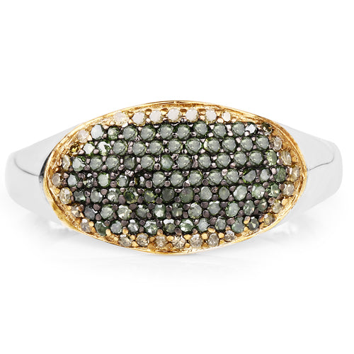 0.45 Carat Genuine Green Diamond and Yellow Diamond .925 Sterling Silver Ring