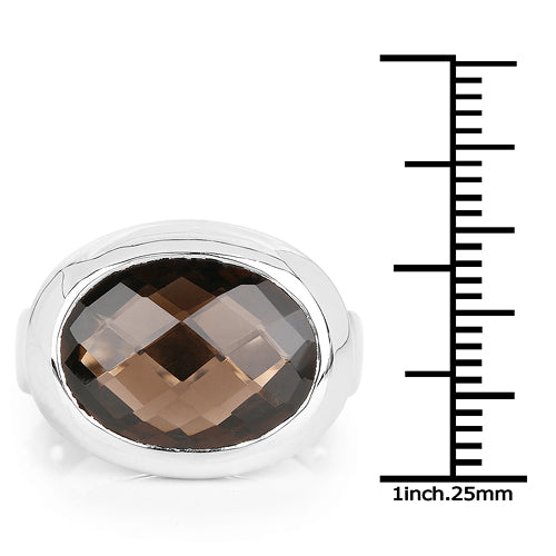 Anillo de plata de ley .925 con cuarzo ahumado auténtico de 7.90 quilates