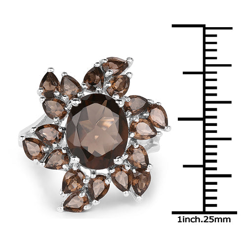 Anillo de Plata de Ley .925 con Cuarzo Ahumado Genuino de 5.69 Quilates