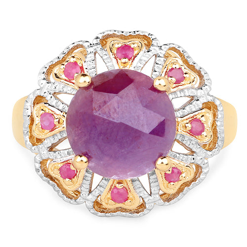 Anillo de plata de ley .925 con zafiro rosa genuino de 5,55 quilates chapado en oro amarillo de 14 quilates