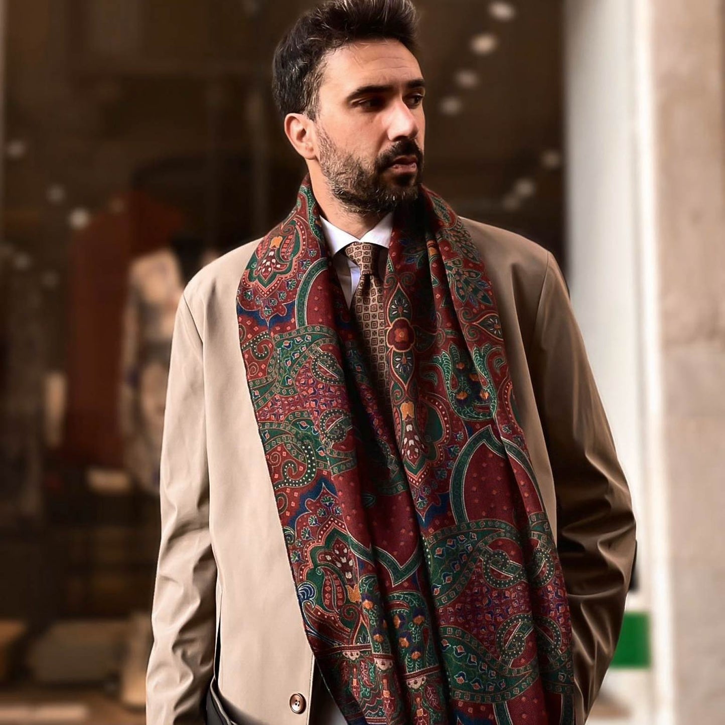 Uffizi - Wool Scarf - Chianti Red