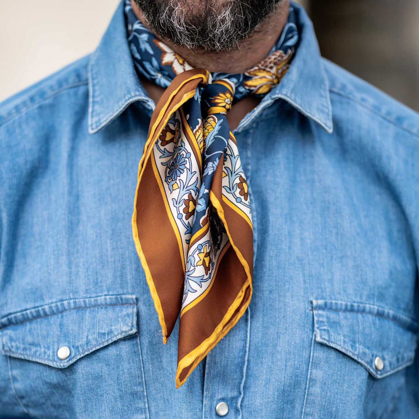 Carrara - Silk Neckerchief - Navy & Mustard - My Men's Shop