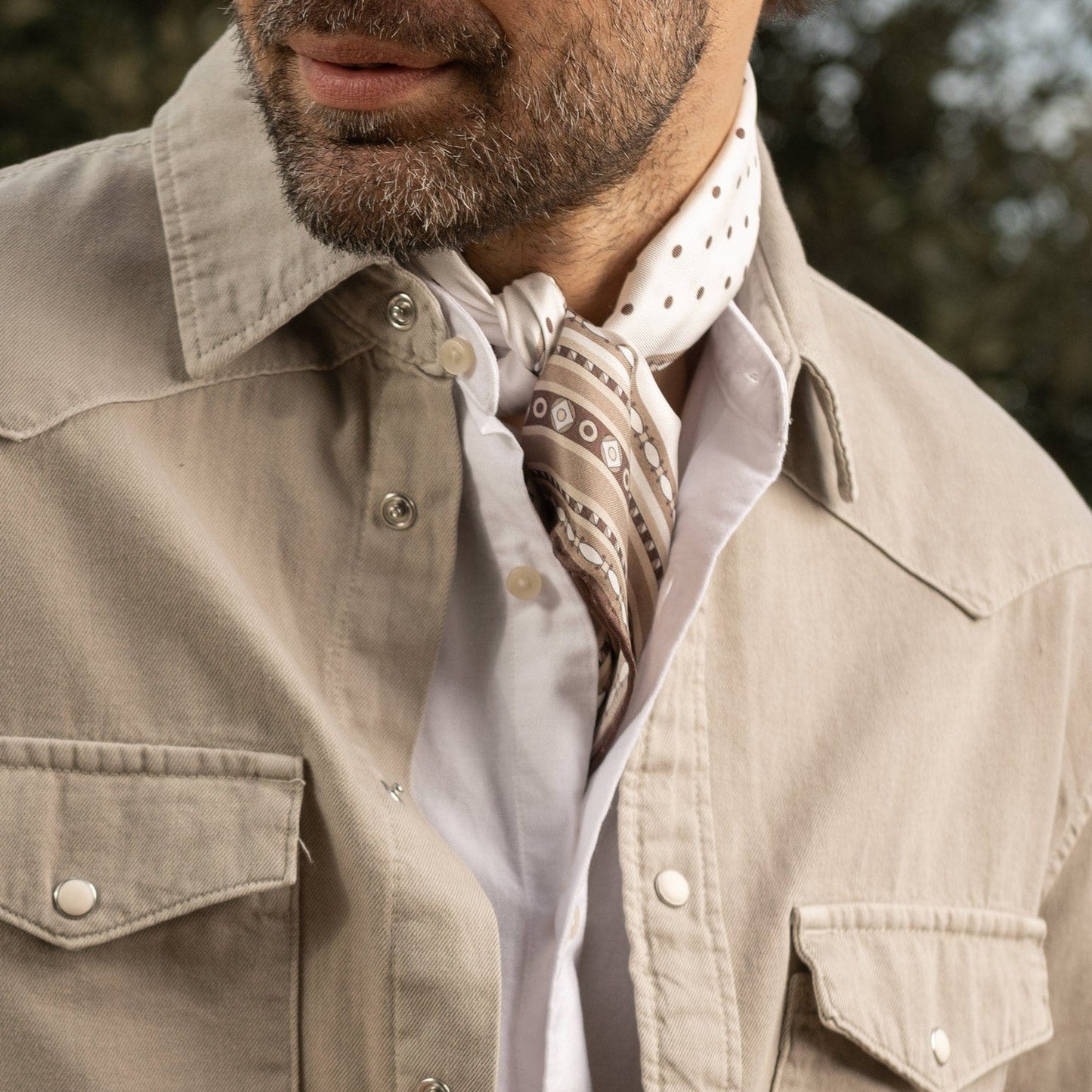 Verona - Silk Neckerchief - White & Sand - My Men's Shop