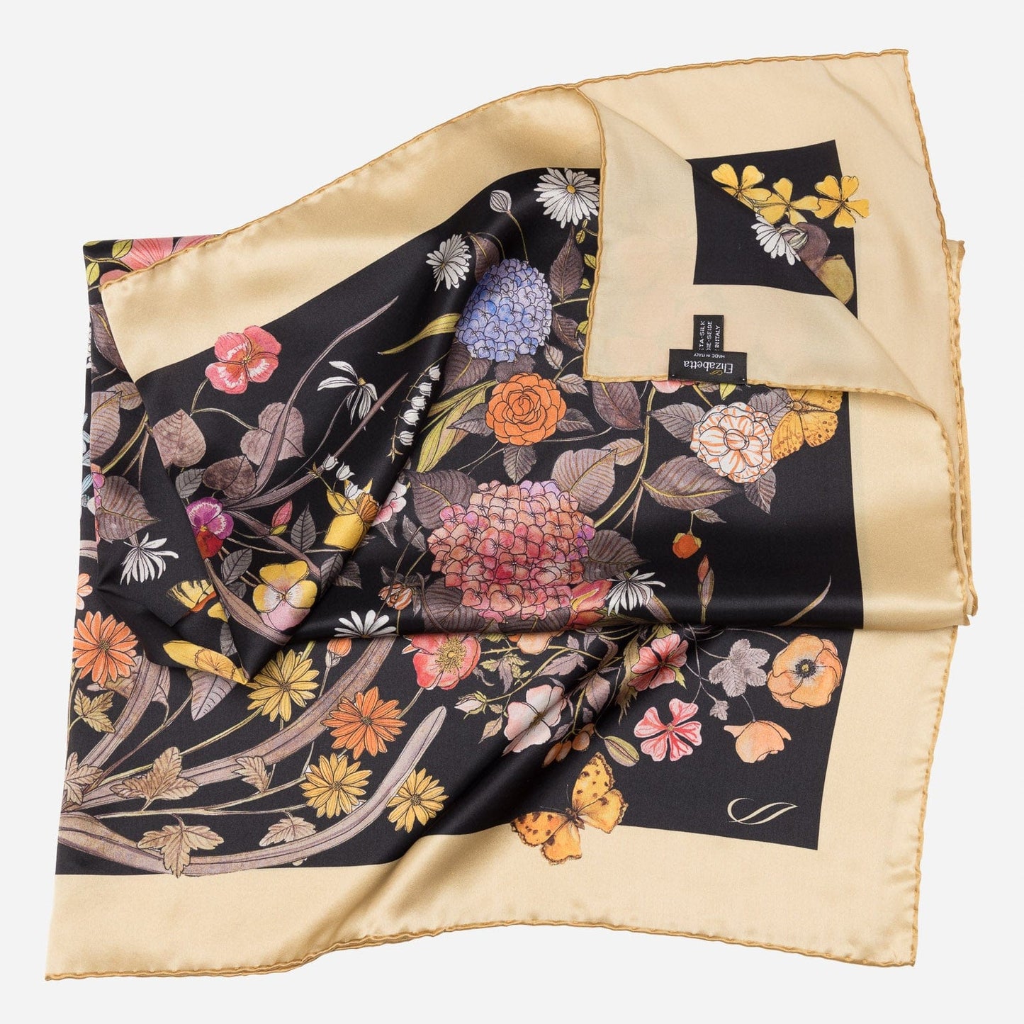 Flora - Silk Foulard - Black