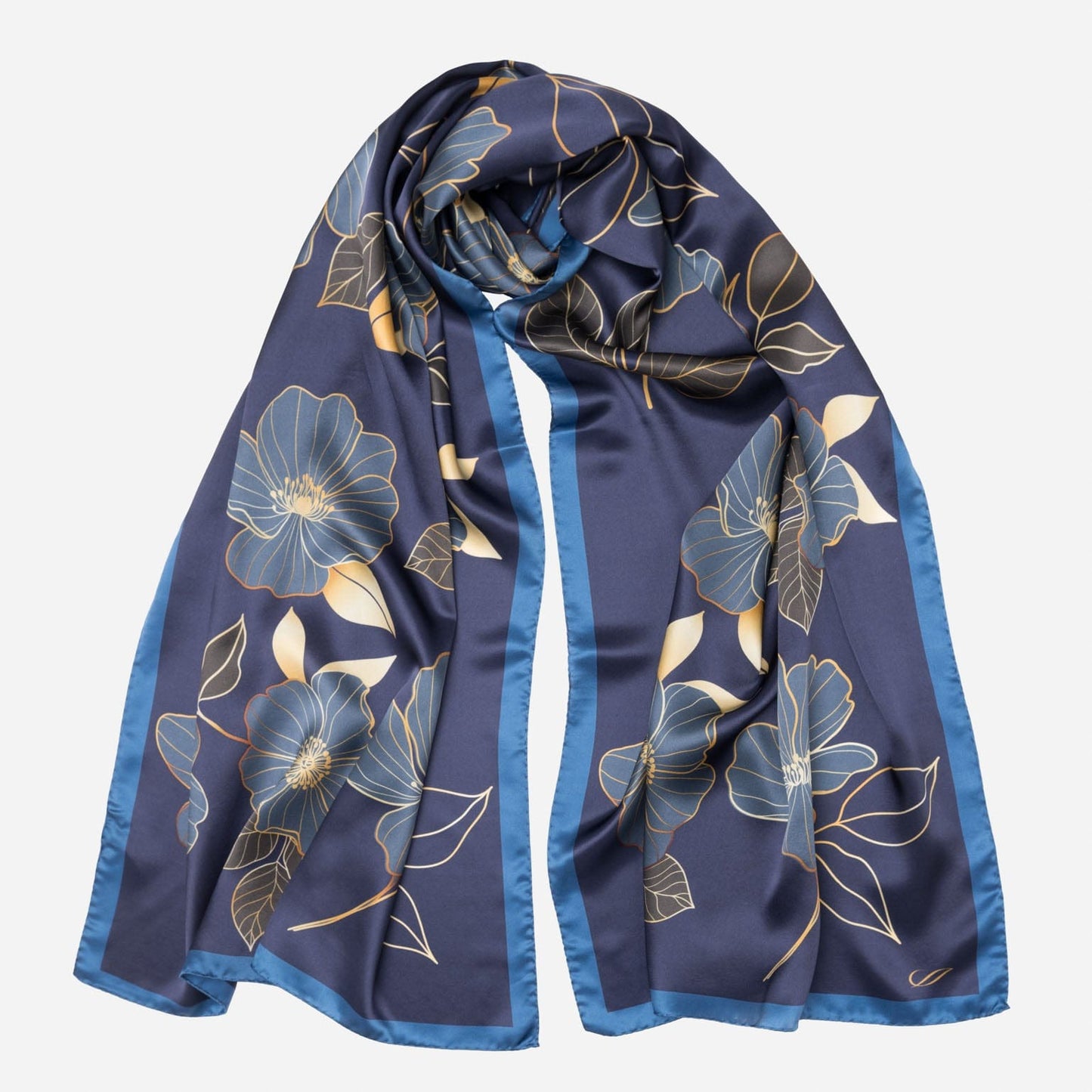 Laura - Silk Scarf Shawl - Navy