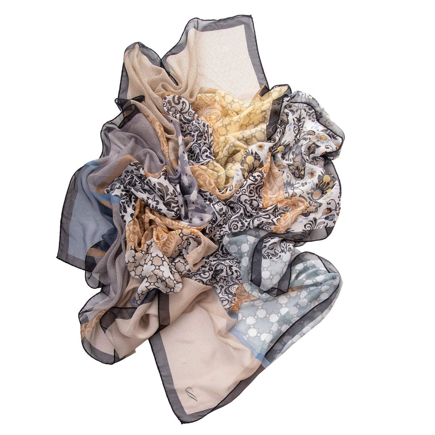 Dafne - Silk Scarf Shawl - Beige & Grey