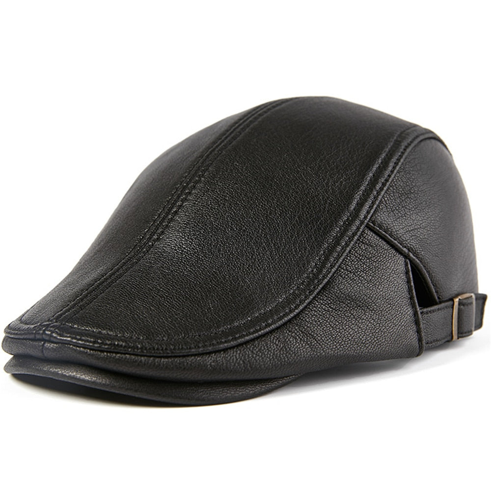 Men Beret Hat Real Leather Flat Cap - My Men's Shop