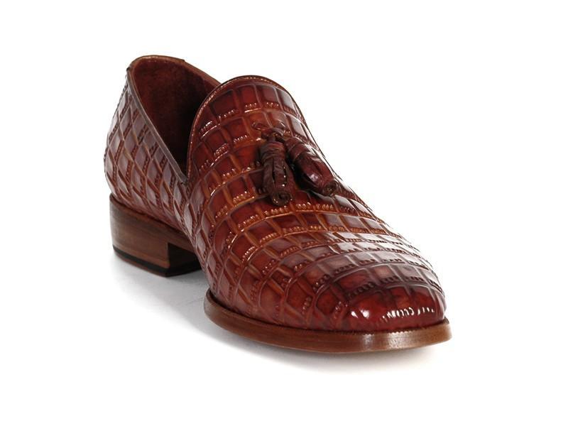 Paul Parkman Men's Brown Crocodile Embossed Calfskin Tassel Loafer (ID#0823-BRW) - My Men's Shop