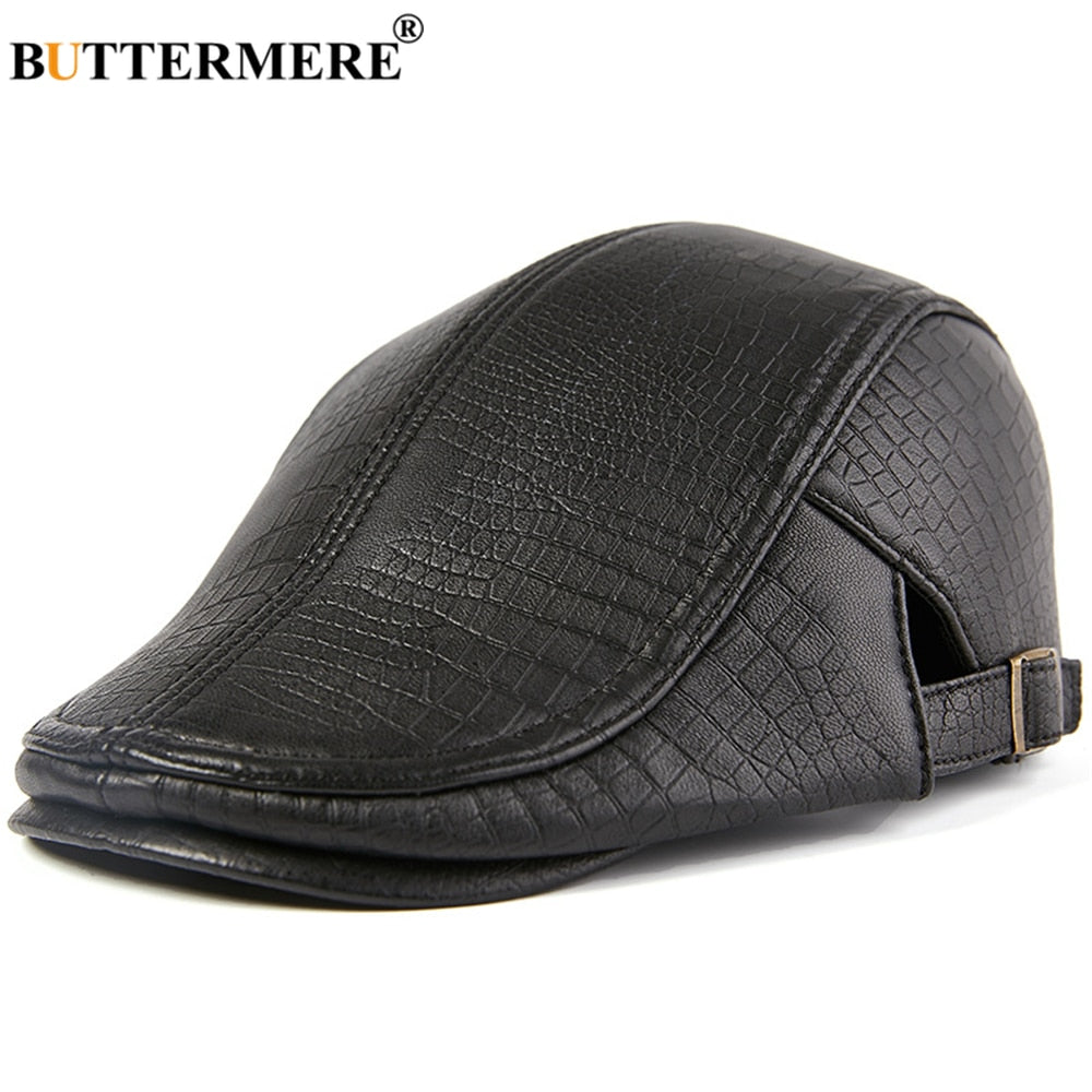 Men Beret Hat Real Leather Flat Cap - My Men's Shop