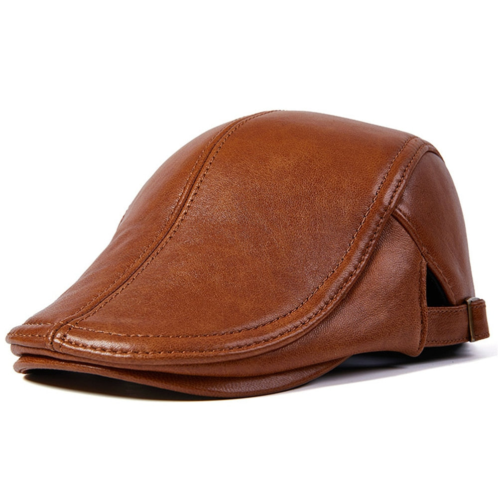 Men Beret Hat Real Leather Flat Cap - My Men's Shop