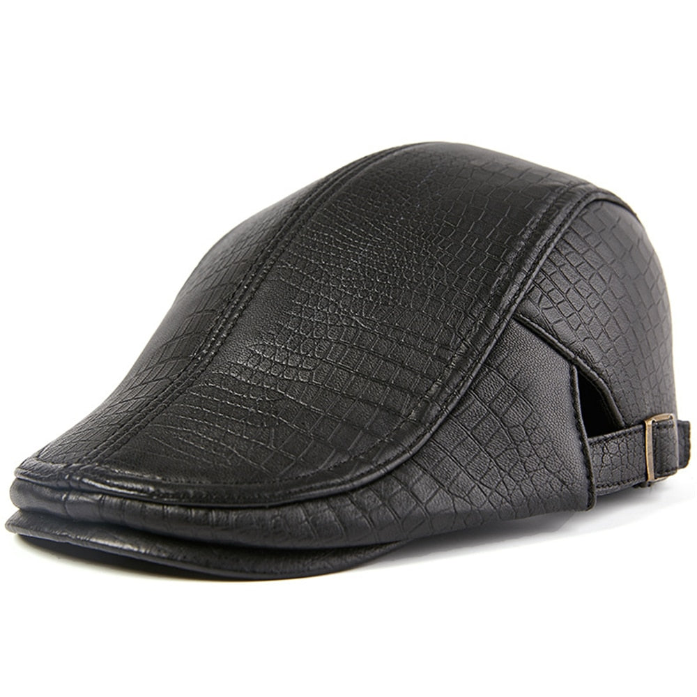 Men Beret Hat Real Leather Flat Cap - My Men's Shop