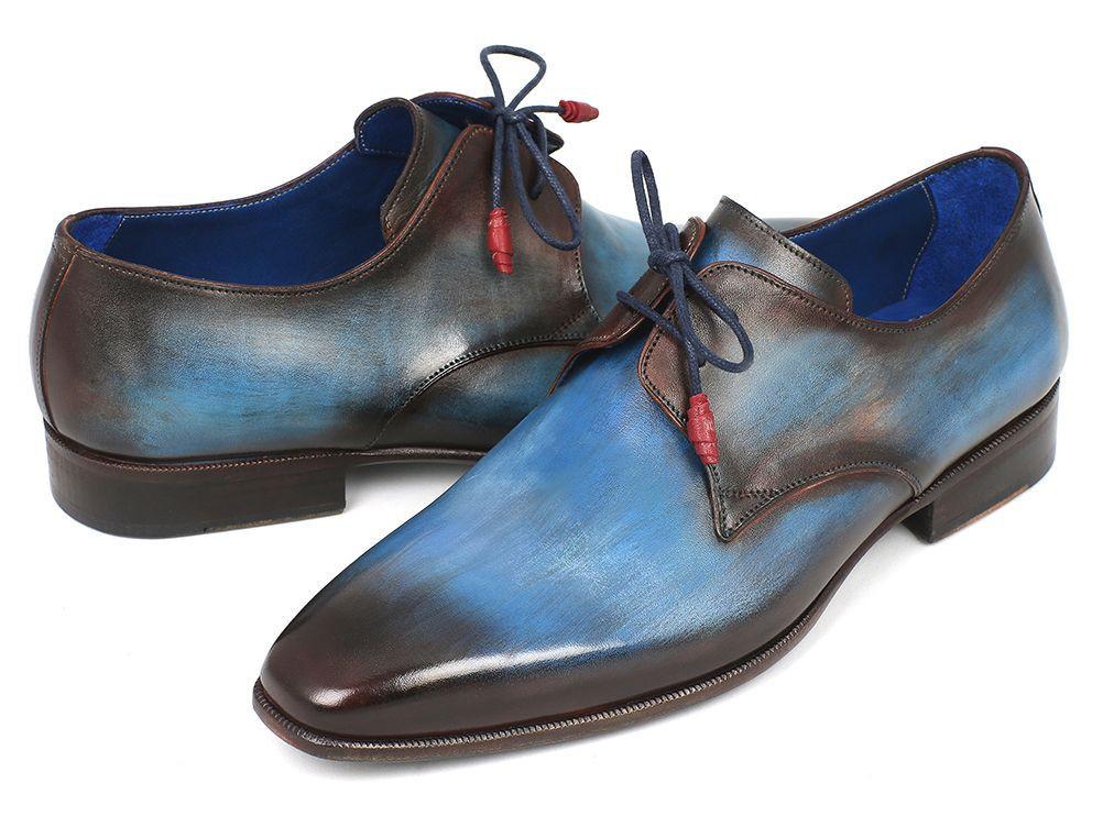 Paul Parkman Blue & Brown Hand-Painted Derby Shoes (ID#326-BLUBRW) - My Men's Shop