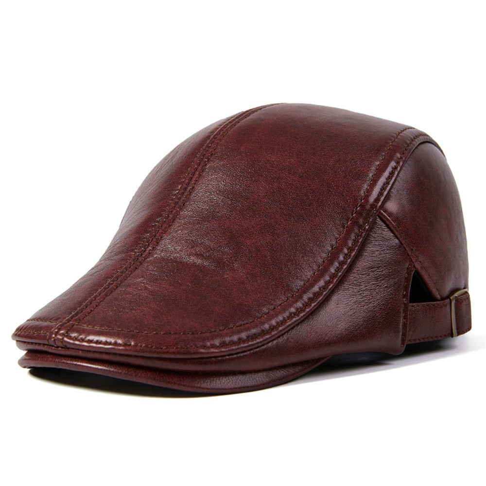 Men Beret Hat Real Leather Flat Cap - My Men's Shop