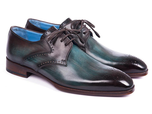 Paul Parkman Turquoise & Brown Medallion Toe Derby Shoes (ID#6584-TRQ) - My Men's Shop