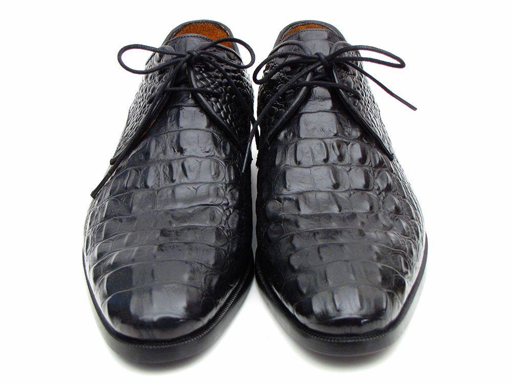 Paul Parkman Men's Black Crocodile Embossed Calfskin Derby Shoes (ID#1438BLK) - My Men's Shop